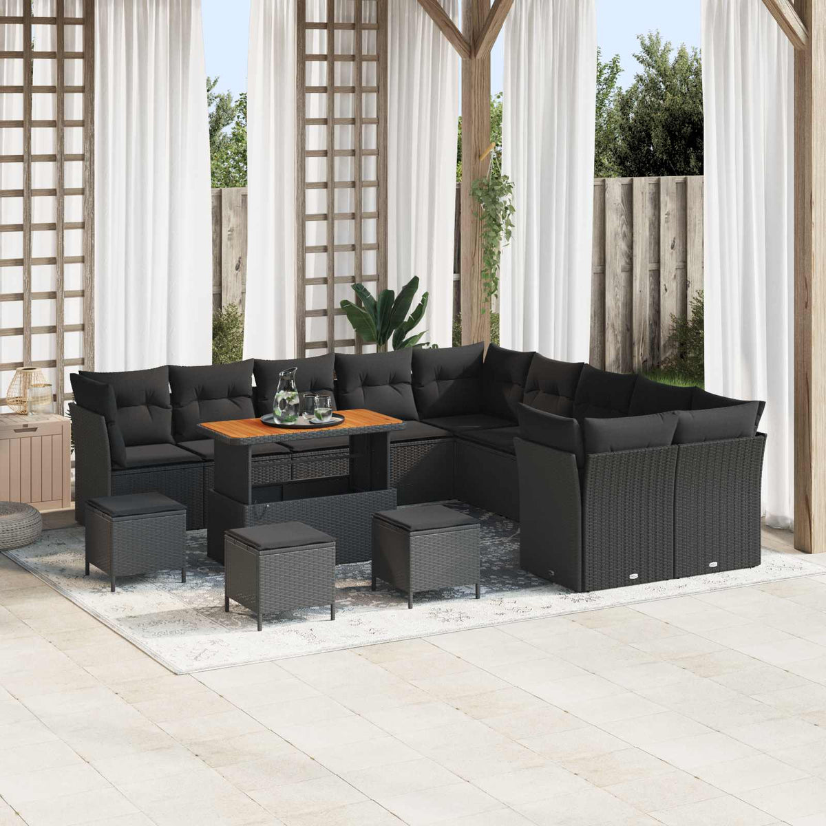 Havesofa Sæt 14 stk. Sort polyrattan