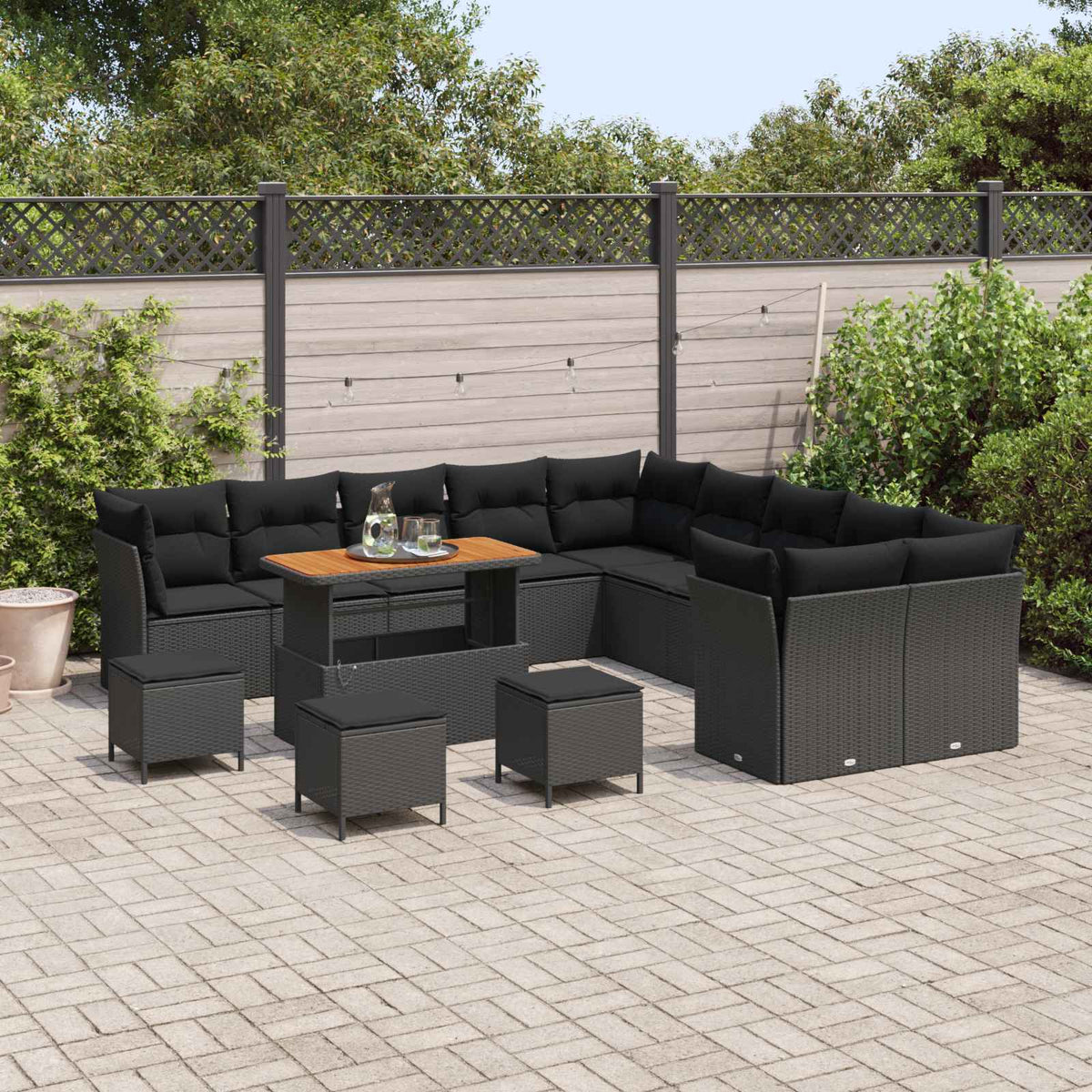 Havesofa Sæt 14 stk. Sort polyrattan