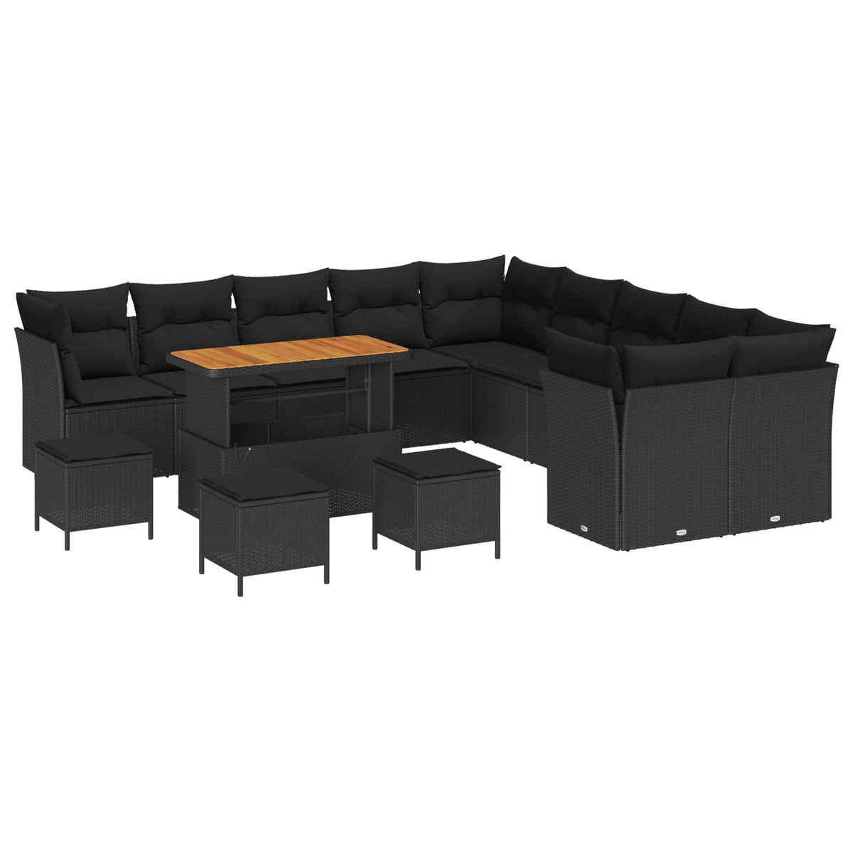 Havesofa Sæt 14 stk. Sort polyrattan