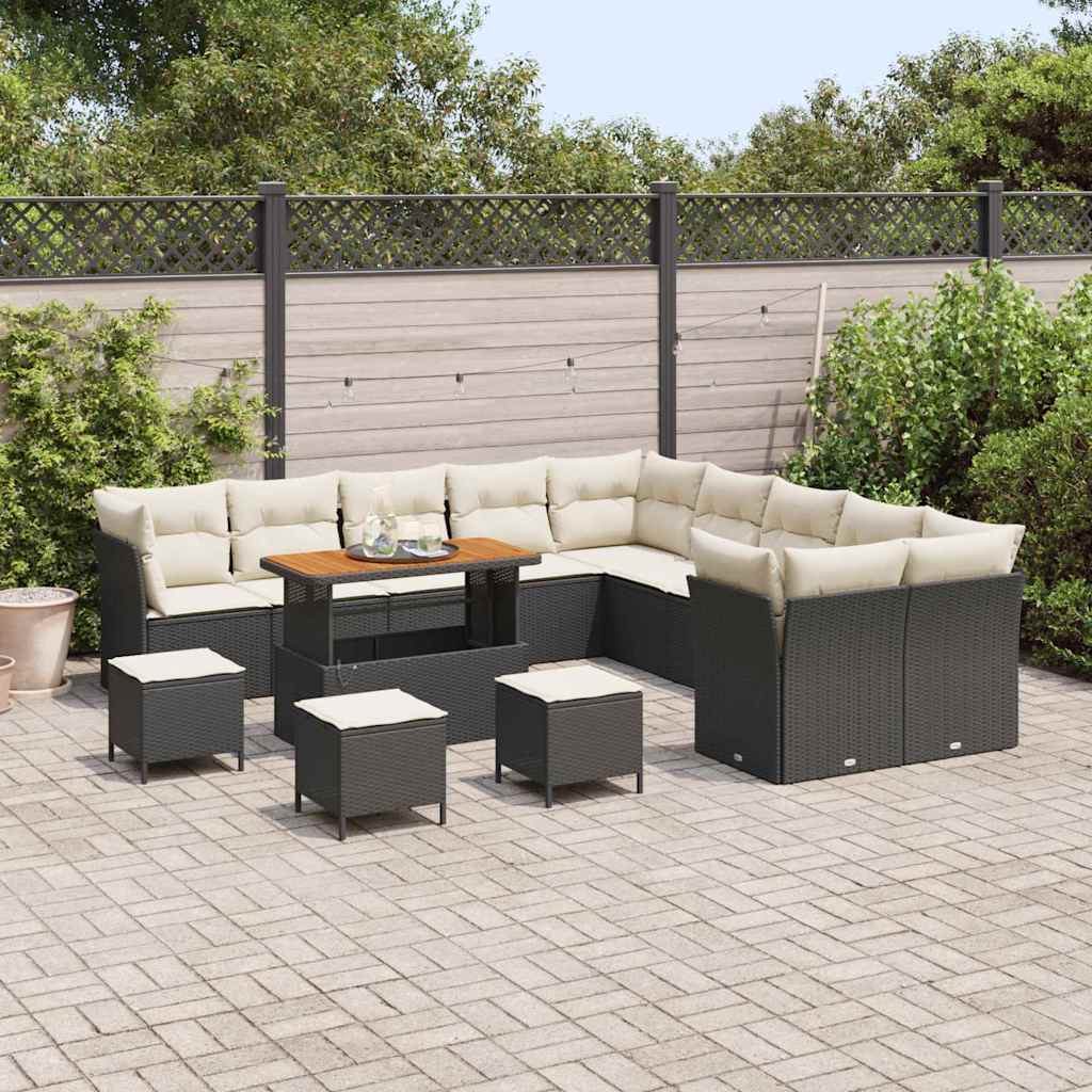 Havesofa Sæt 14 stk. Sort og Cream polyrattan