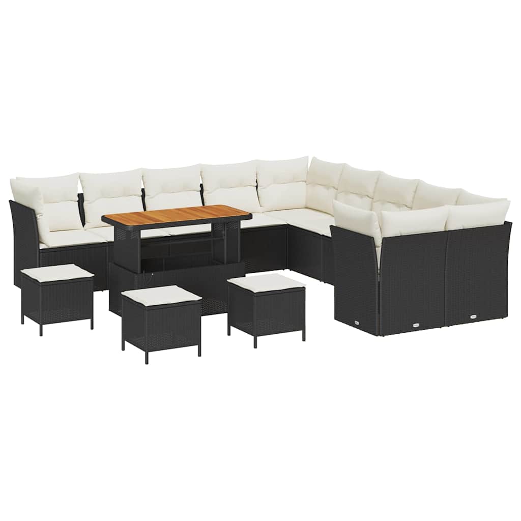 Havesofa Sæt 14 stk. Sort og Cream polyrattan