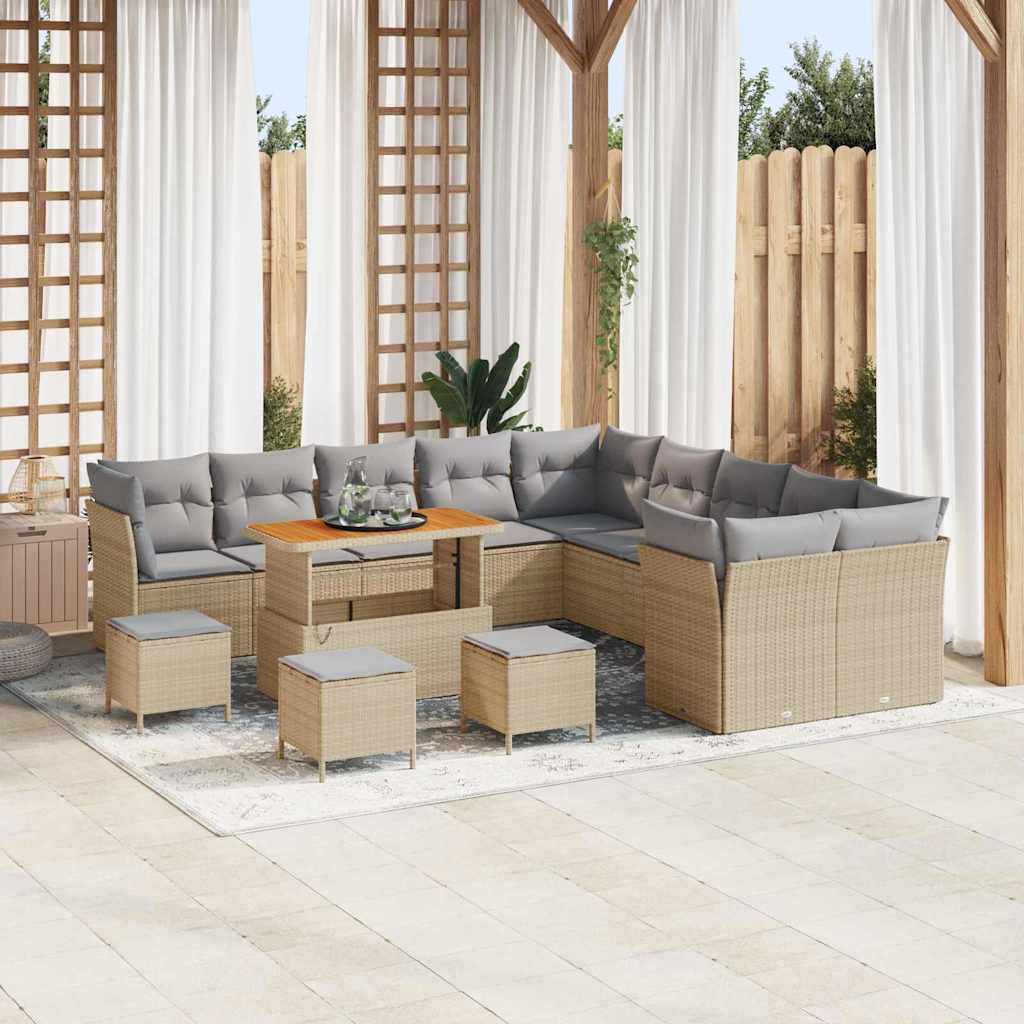 Havesofa Sæt 14 stk. Beige og lys grå polyrattan