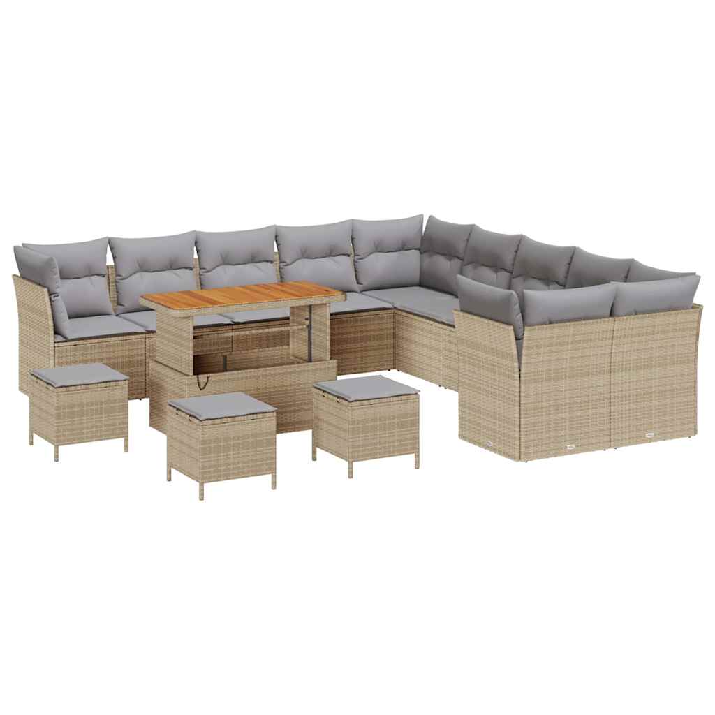 Havesofa Sæt 14 stk. Beige og lys grå polyrattan