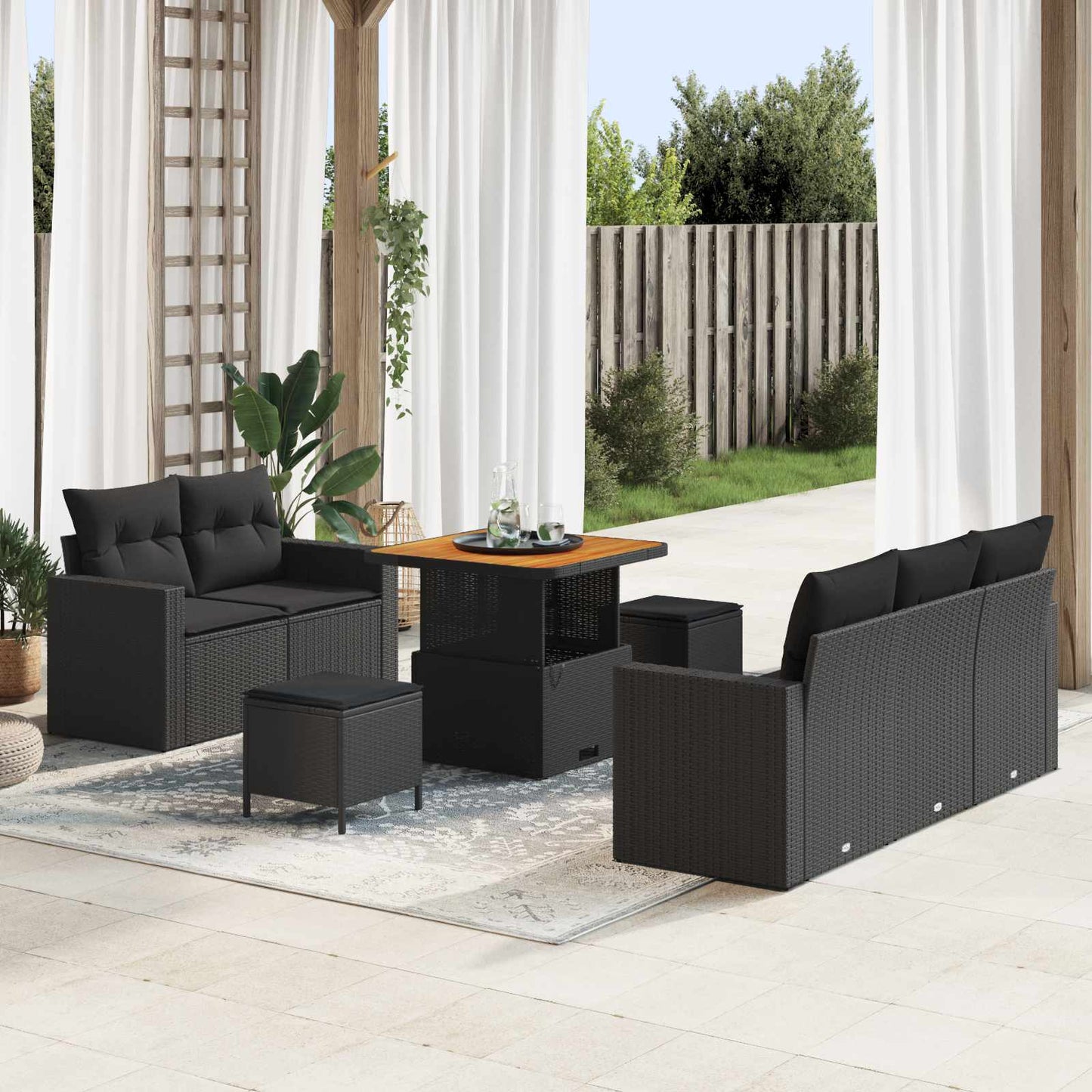 Havesofa Sæt 8 stk. 5-Antal sæder Sort polyrattan