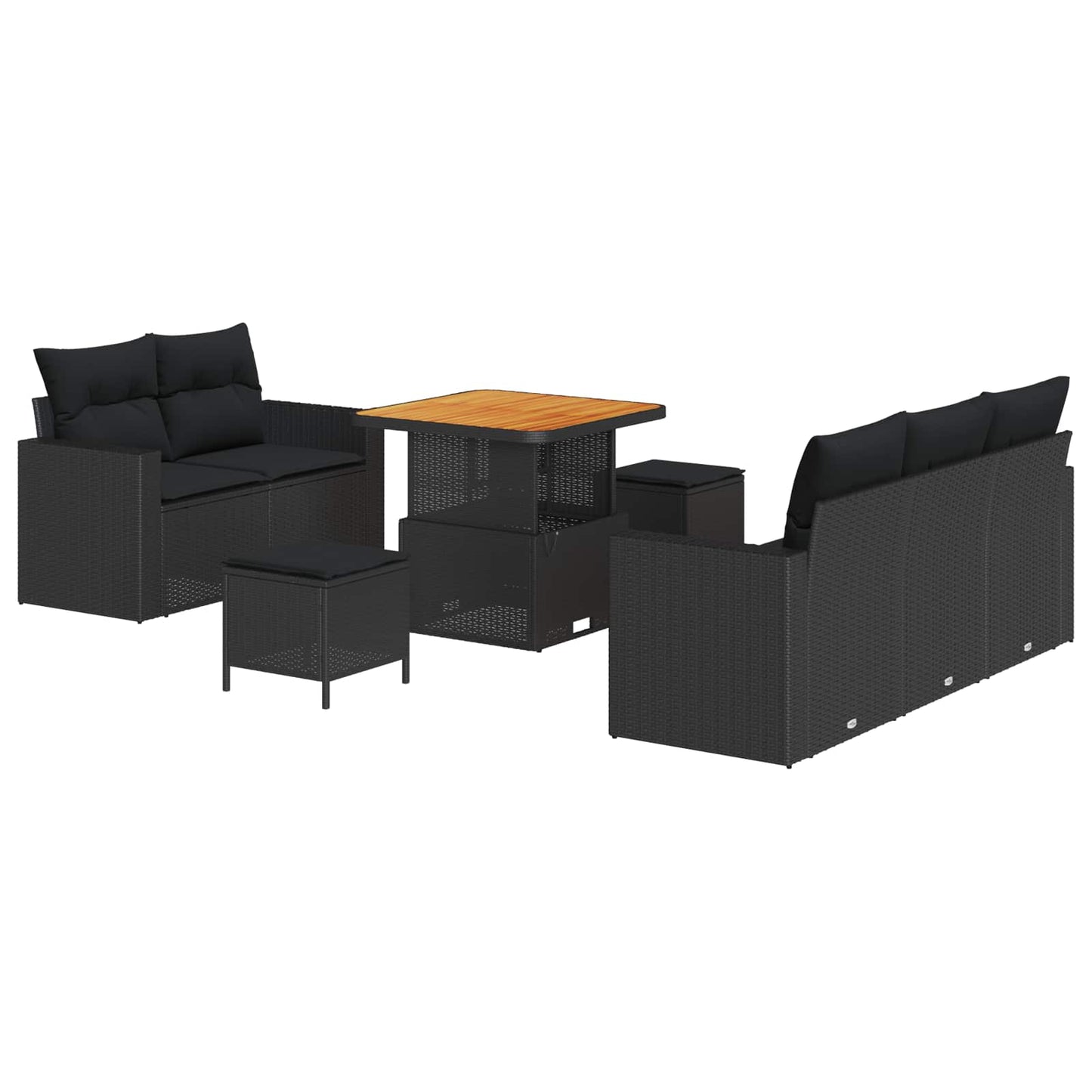 Havesofa Sæt 8 stk. 5-Antal sæder Sort polyrattan