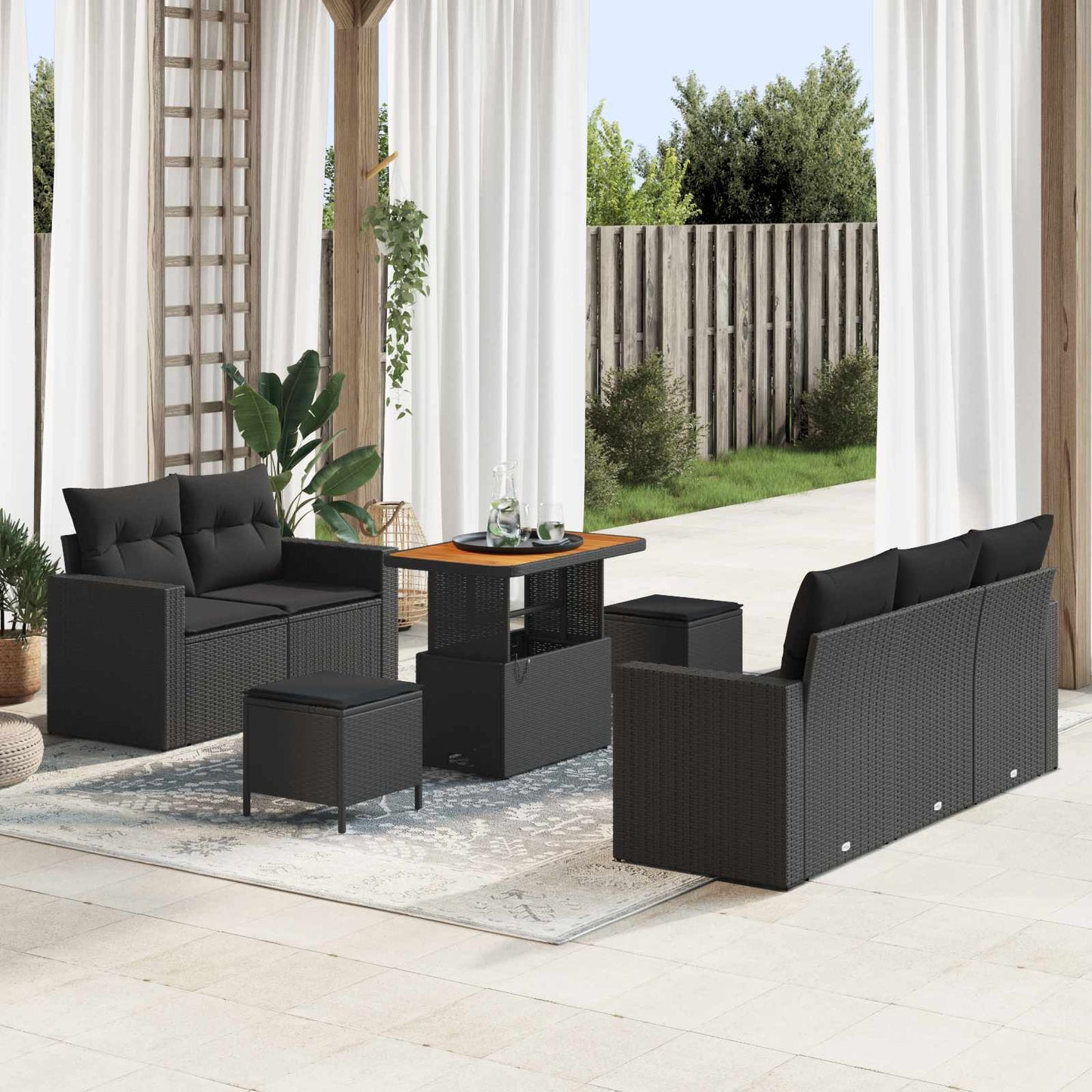 Havesofa Sæt 8 stk. 5-Antal sæder Sort polyrattan