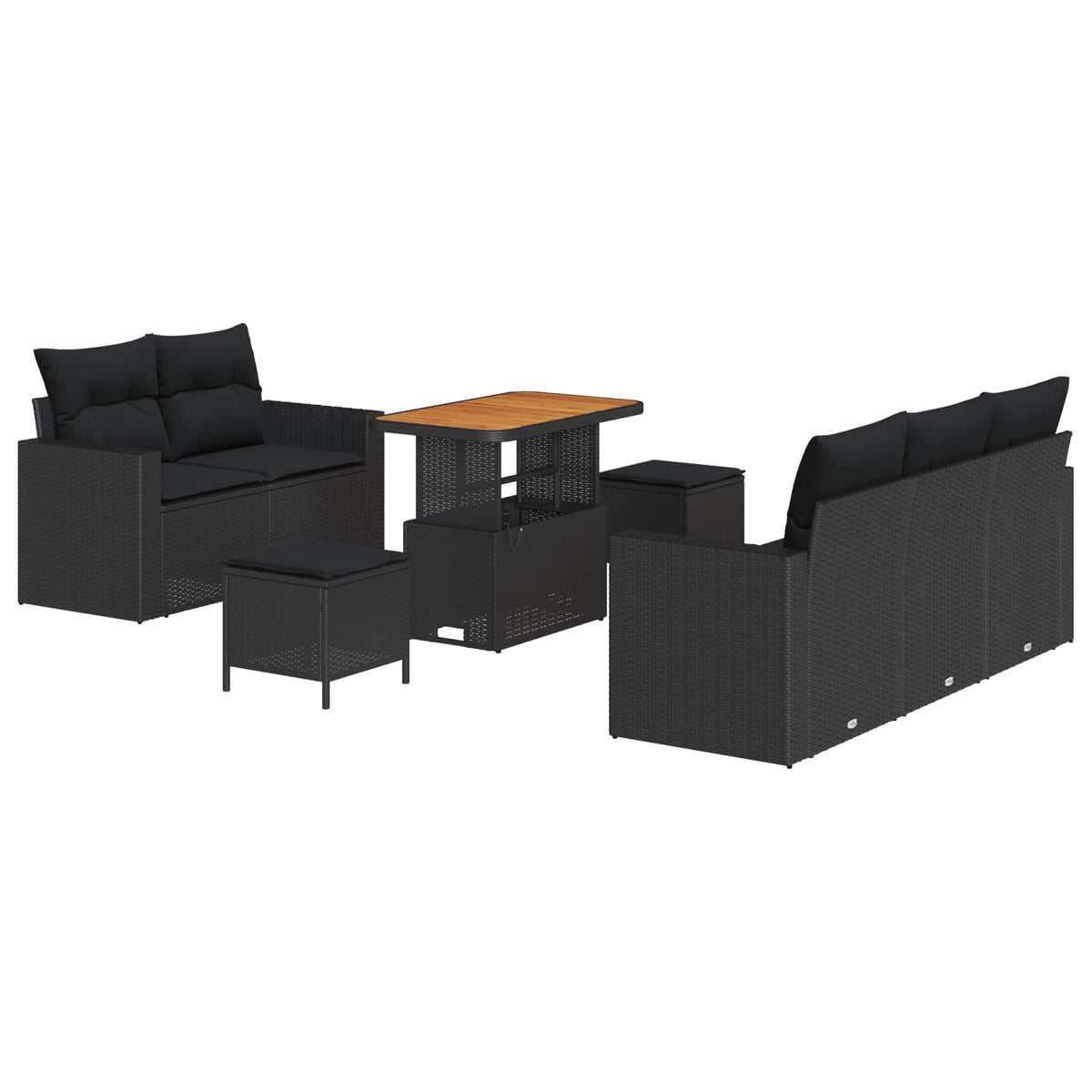 Havesofa Sæt 8 stk. 5-Antal sæder Sort polyrattan
