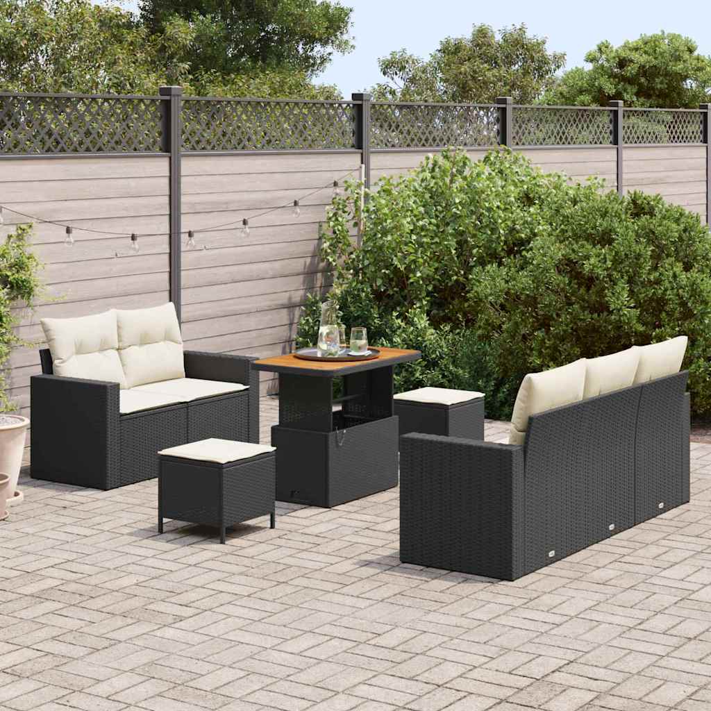 Havesofa Sæt 8 stk. 5-Antal sæder Sort og Cream polyrattan