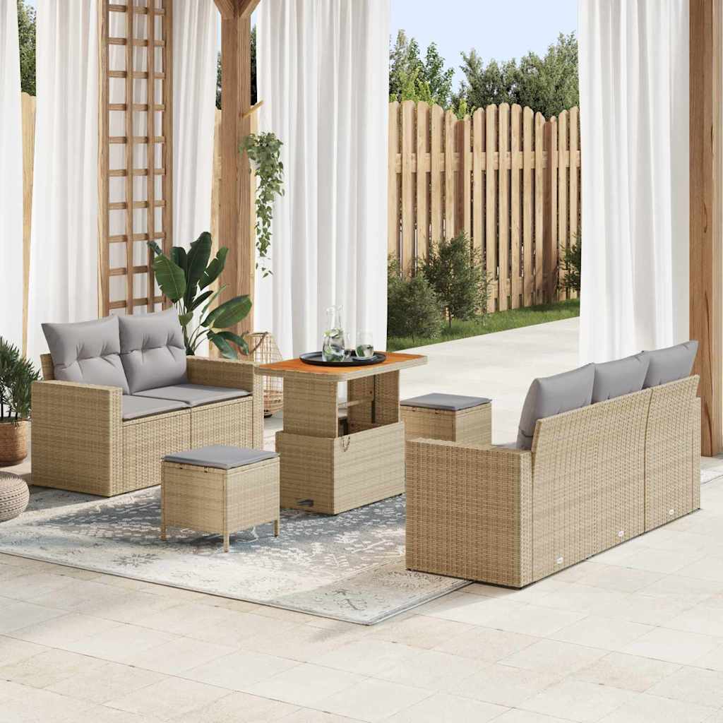 Havesofa Sæt 8 stk. 5-Antal sæder Beige og lys grå polyrattan