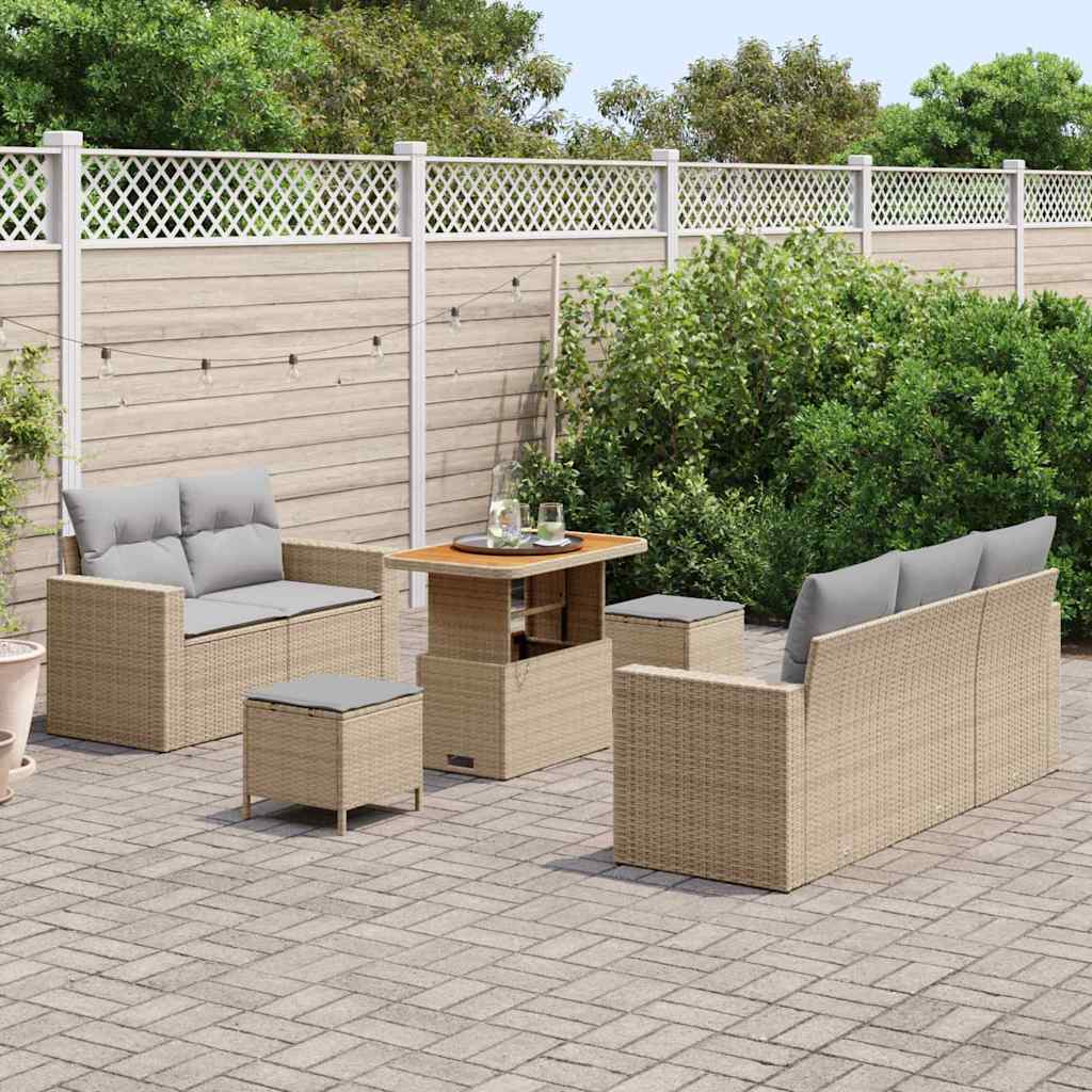 Havesofa Sæt 8 stk. 5-Antal sæder Beige og lys grå polyrattan