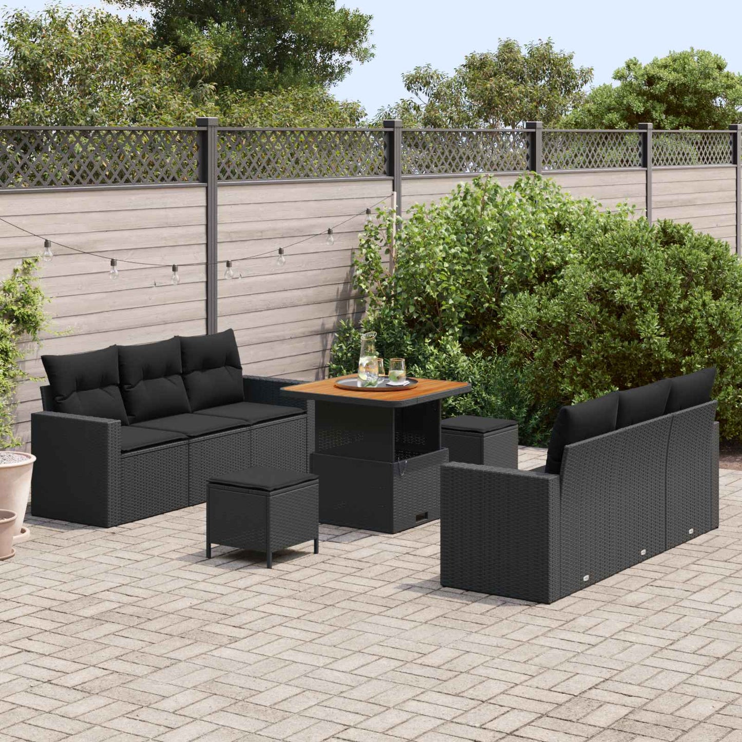 Havesofa Sæt 9 stk. 6-Antal sæder Sort polyrattan