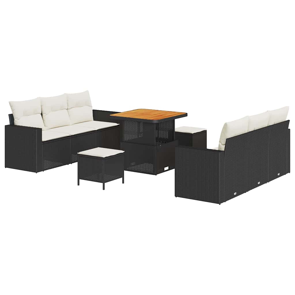 Havesofa Sæt 9 stk. 6-Antal sæder Sort og Cream polyrattan