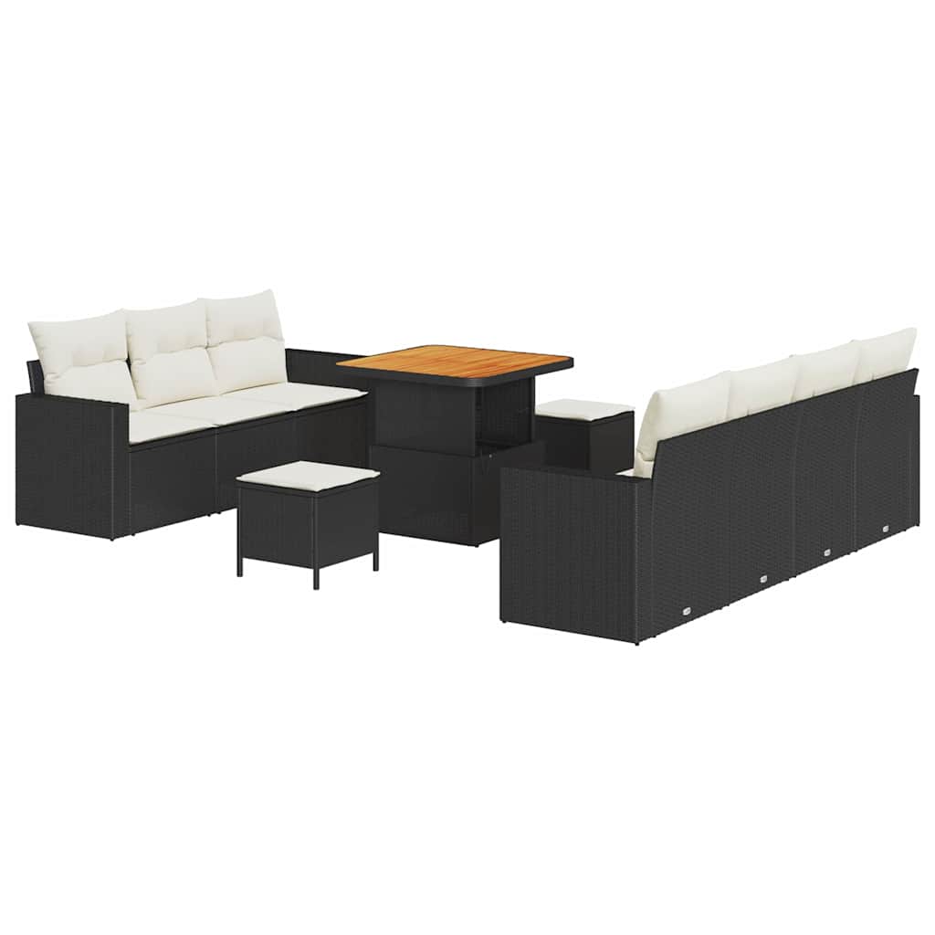 Havesofa Sæt 10 stk. 7-Antal sæder Sort og Cream polyrattan