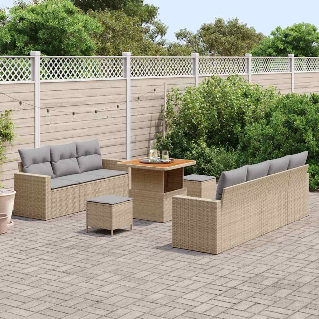 Havesofa Sæt 10 stk. 7-Antal sæder Beige og lys grå polyrattan