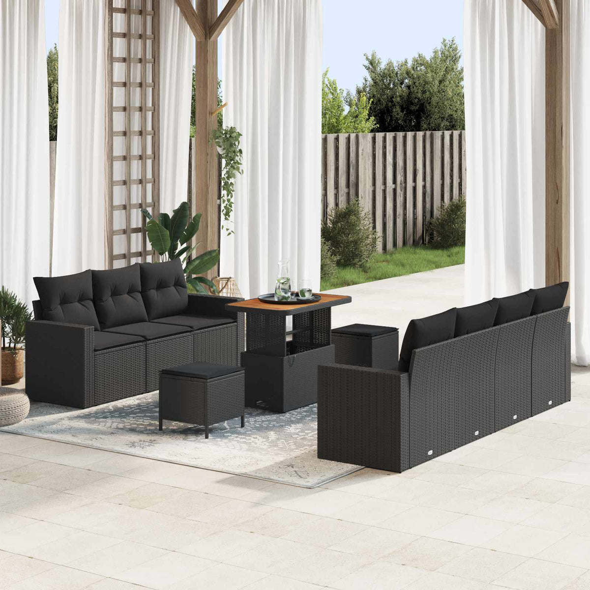Havesofa Sæt 10 stk. 7-Antal sæder Sort polyrattan
