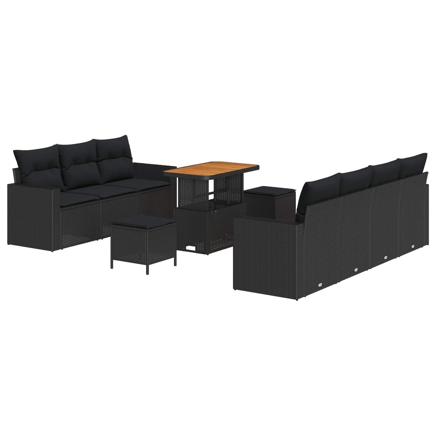 Havesofa Sæt 10 stk. 7-Antal sæder Sort polyrattan