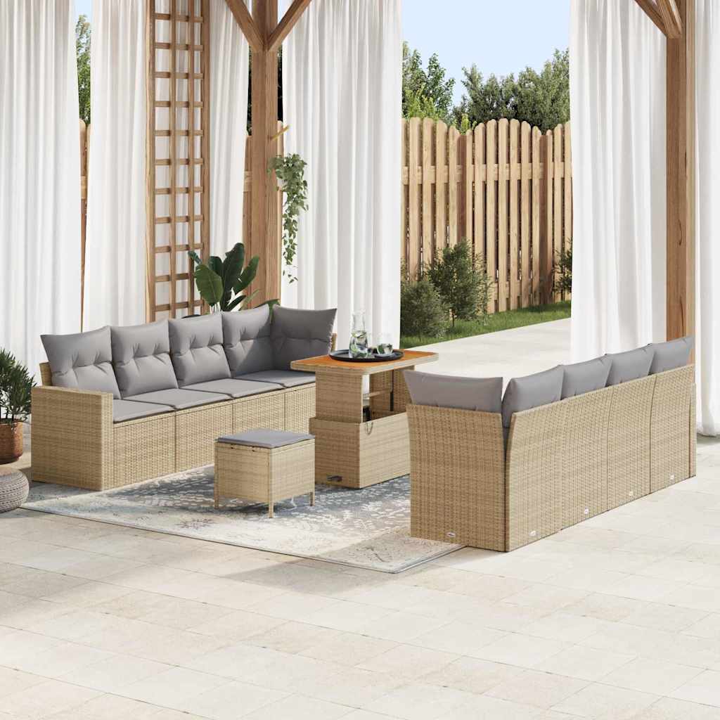 Havesofa Sæt 12 stk. 12-Antal sæder Beige og lys grå polyrattan