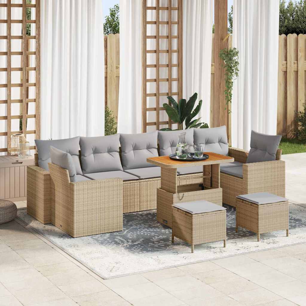 Havesofa Sæt 10 stk. 9-Antal sæder Beige og lys grå polyrattan