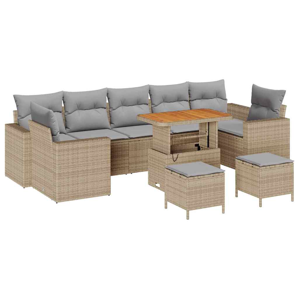 Havesofa Sæt 10 stk. 9-Antal sæder Beige og lys grå polyrattan