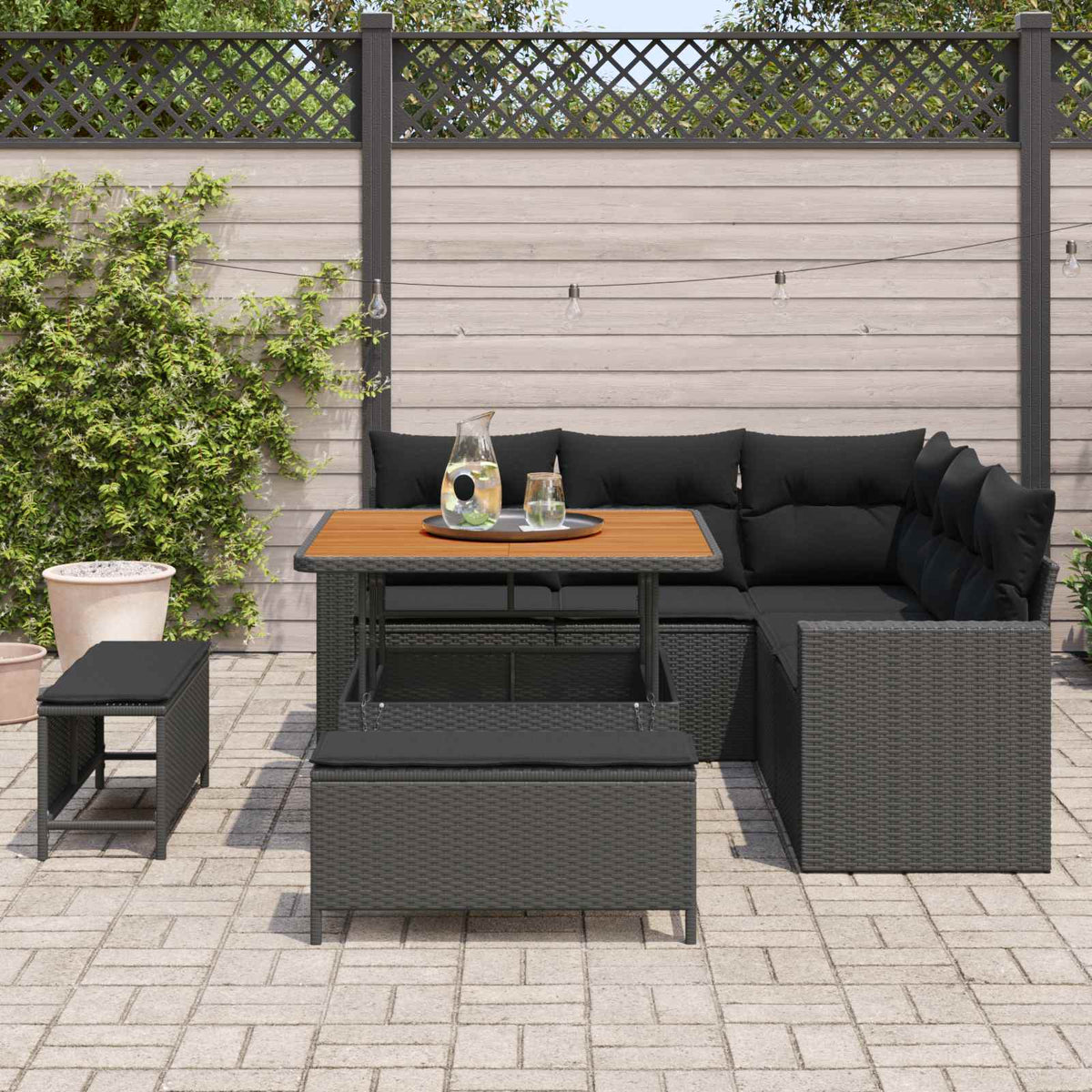 Havesofa Sæt 9 stk. 6-Antal sæder Sort polyrattan