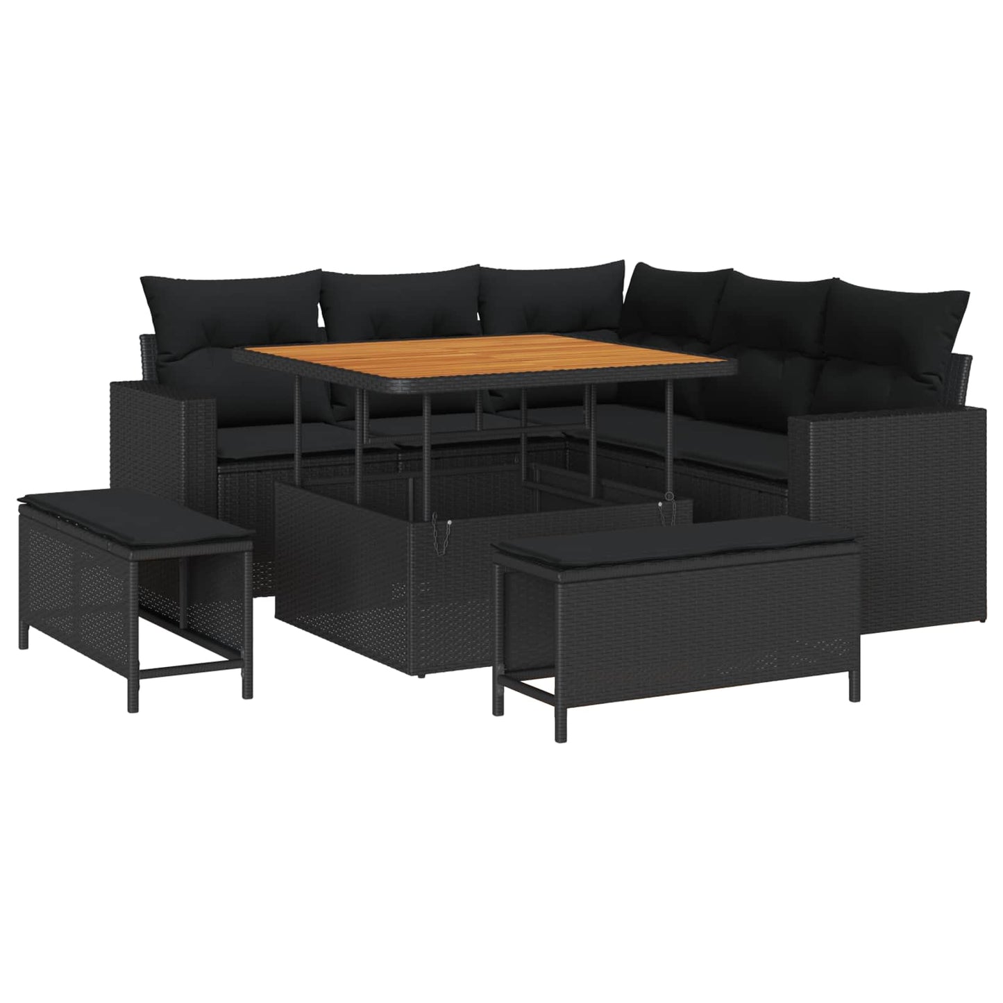 Havesofa Sæt 9 stk. 6-Antal sæder Sort polyrattan