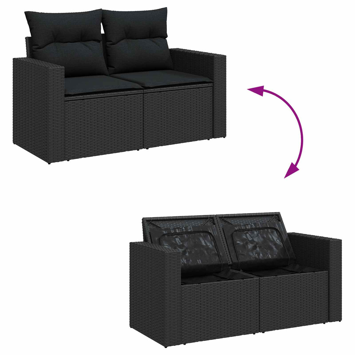 Havesofa Sæt 9 stk. 6-Antal sæder Sort polyrattan