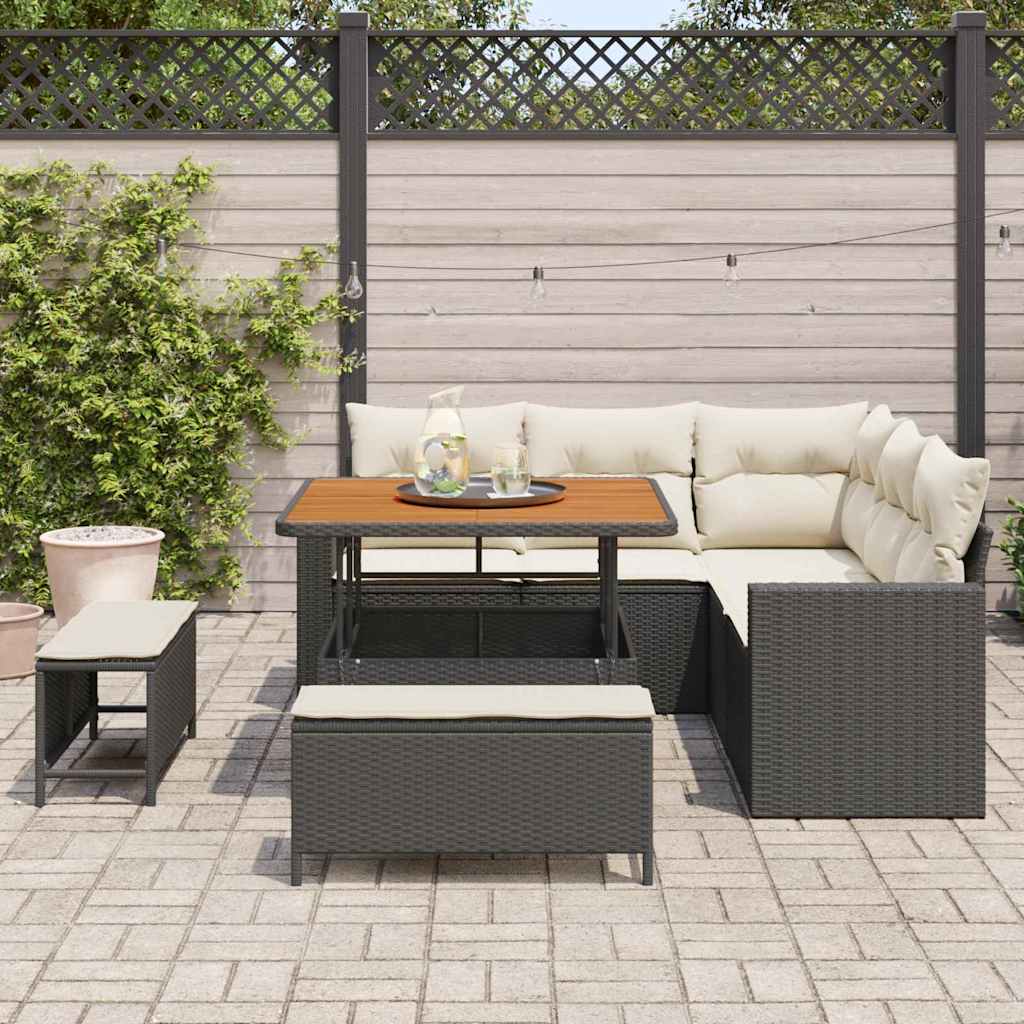 Havesofa Sæt 9 stk. 6-Antal sæder Sort og Cream polyrattan