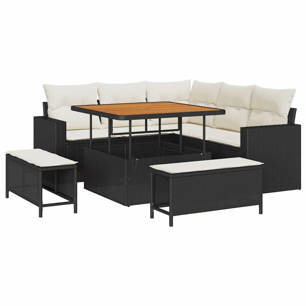 Havesofa Sæt 9 stk. 6-Antal sæder Sort og Cream polyrattan