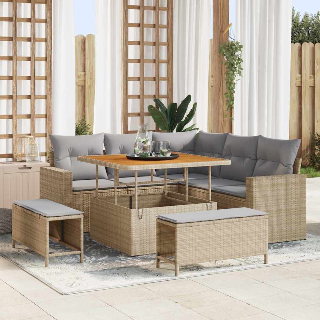 Havesofa Sæt 9 stk. 6-Antal sæder Beige og lys grå polyrattan
