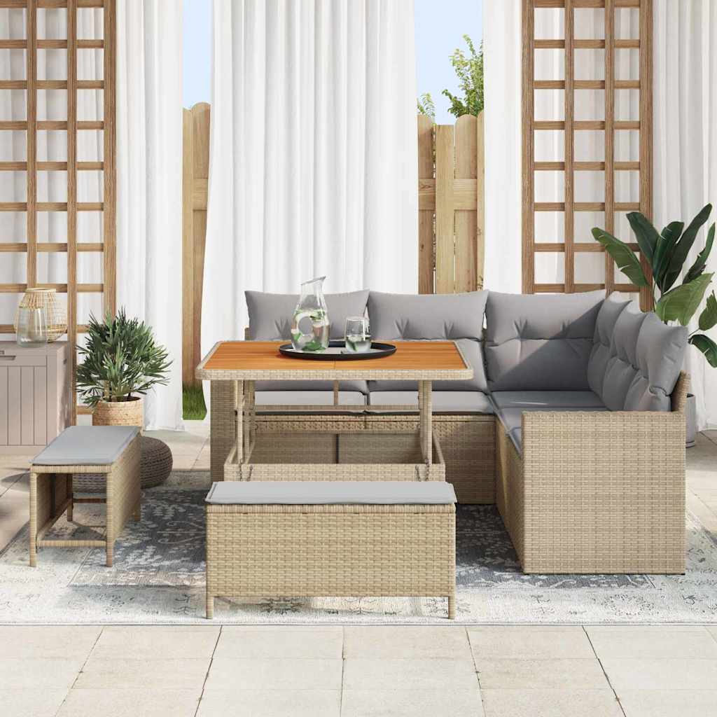 Havesofa Sæt 9 stk. 6-Antal sæder Beige og lys grå polyrattan