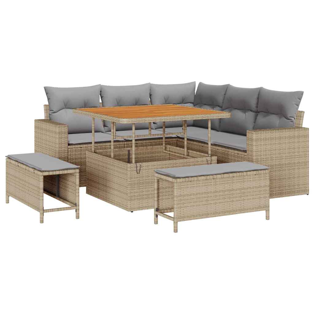 Havesofa Sæt 9 stk. 6-Antal sæder Beige og lys grå polyrattan