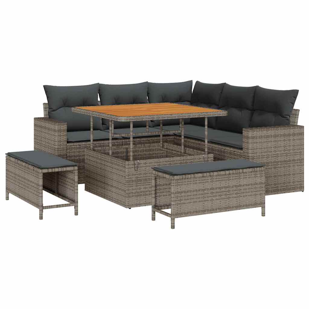 Havesofa Sæt 9 stk. 6-Antal sæder Grå polyrattan