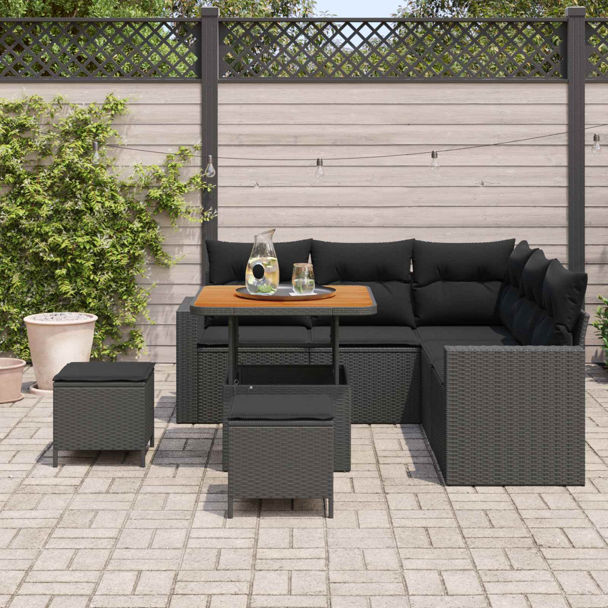 Havesofa Sæt 9 stk. 6-Antal sæder Sort polyrattan
