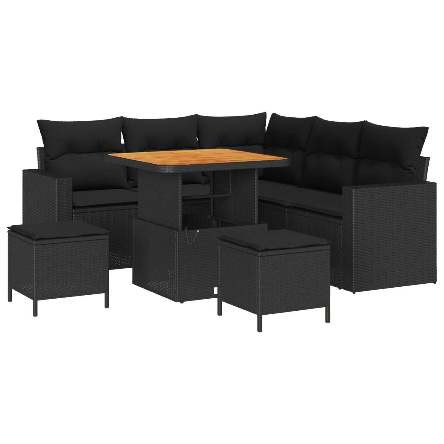 Havesofa Sæt 9 stk. 6-Antal sæder Sort polyrattan