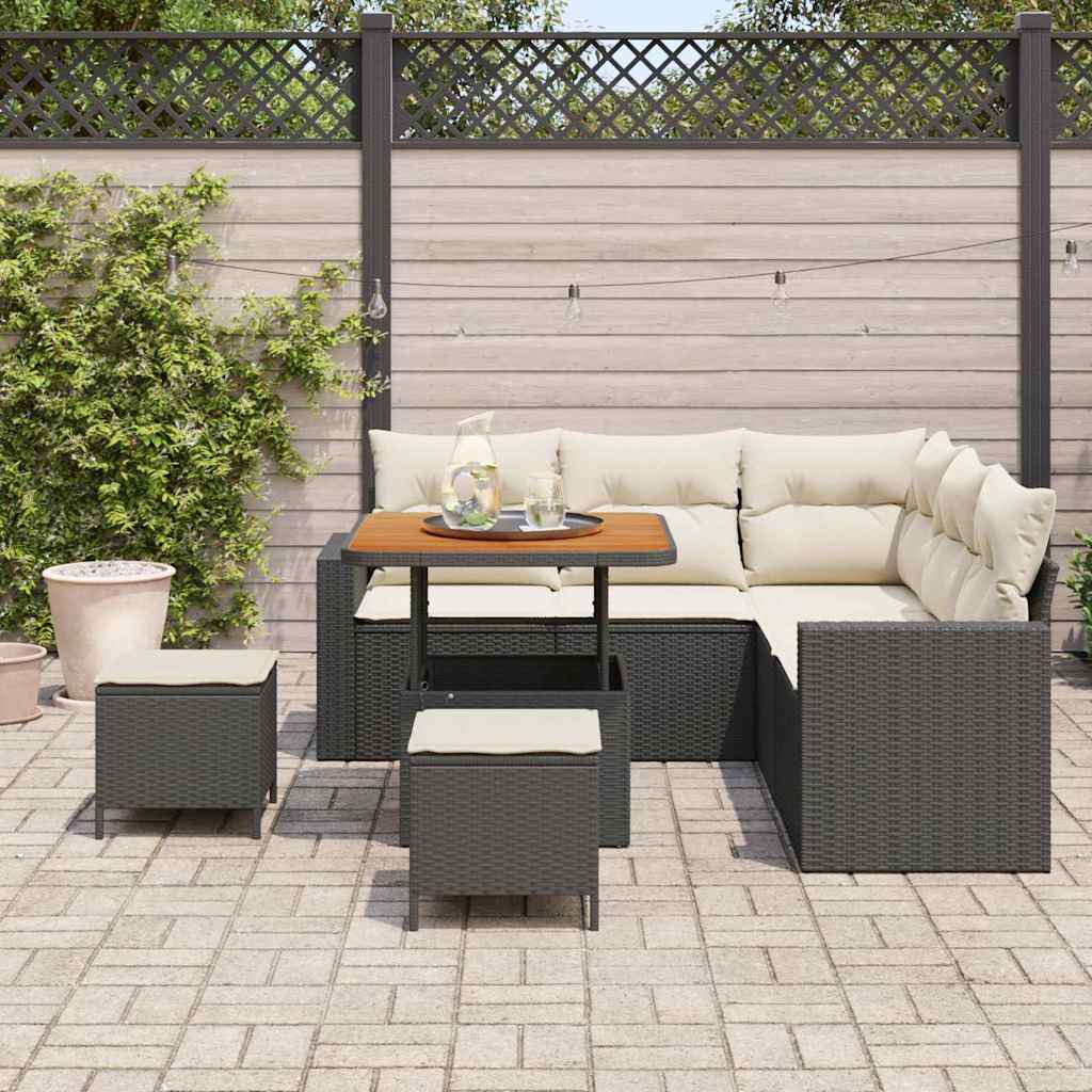 Havesofa Sæt 9 stk. 6-Antal sæder Sort og Cream polyrattan