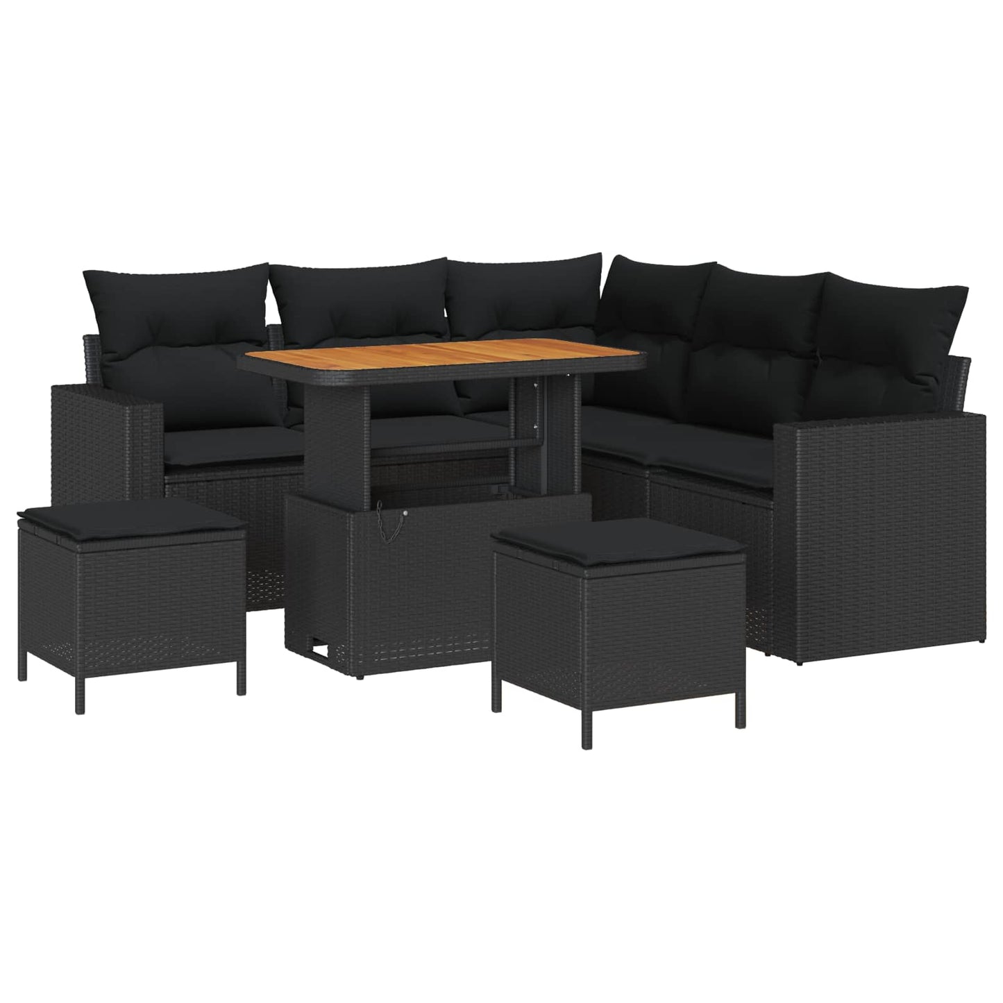 Havesofa Sæt 9 stk. 6-Antal sæder Sort polyrattan