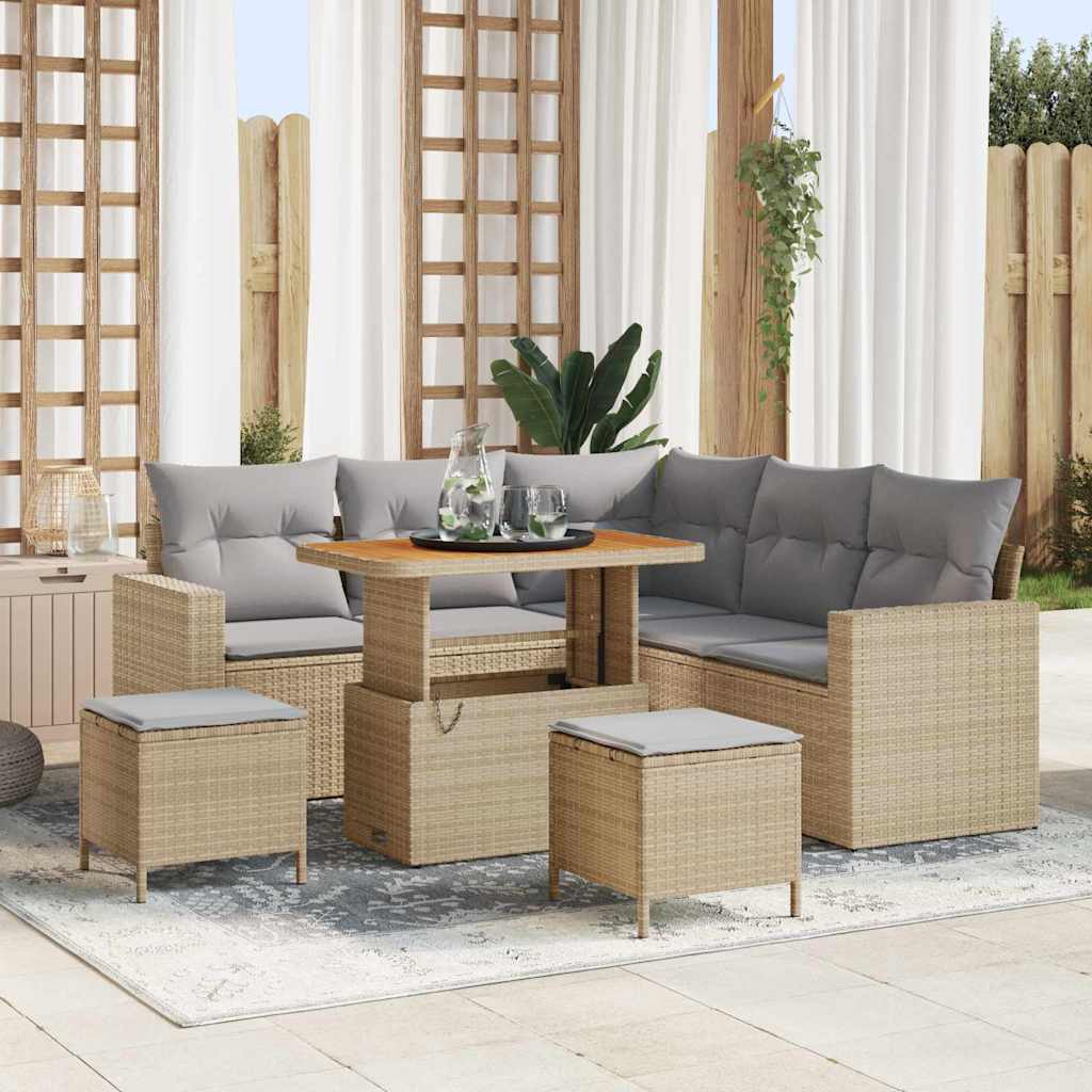 Havesofa Sæt 9 stk. 6-Antal sæder Beige og lys grå polyrattan