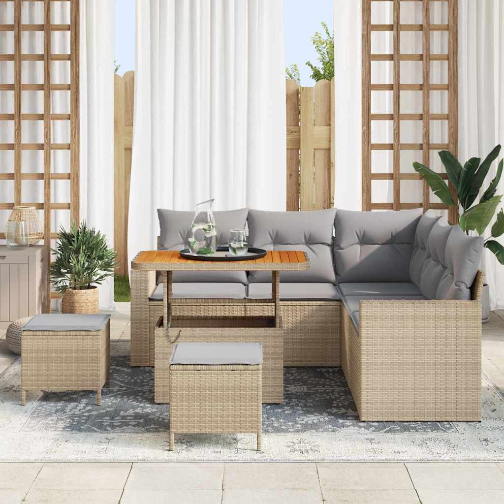 Havesofa Sæt 9 stk. 6-Antal sæder Beige og lys grå polyrattan