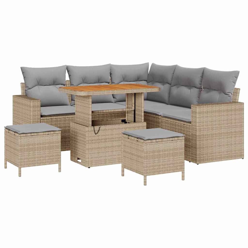 Havesofa Sæt 9 stk. 6-Antal sæder Beige og lys grå polyrattan