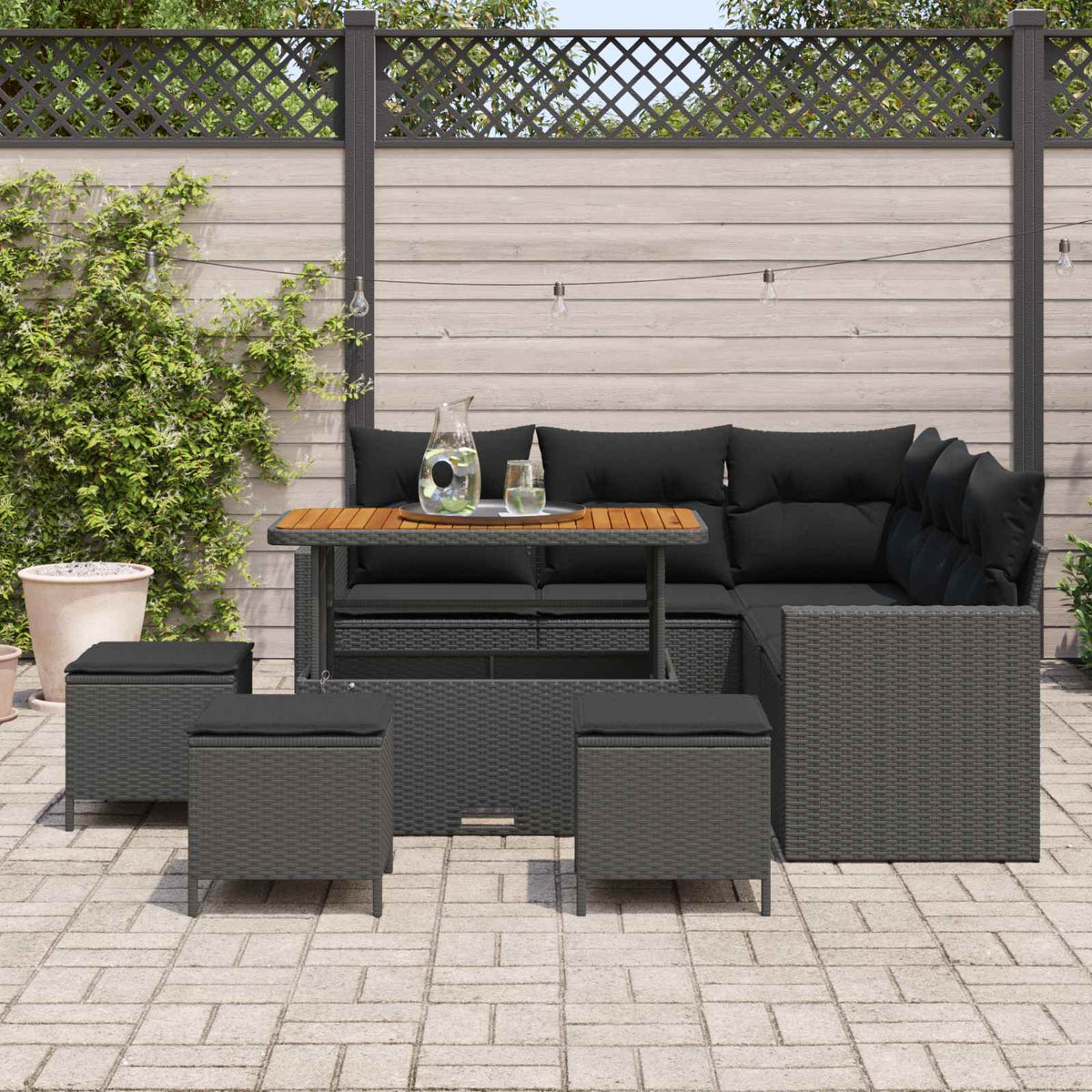 Havesofa Sæt 10 stk. 7-Antal sæder Sort polyrattan