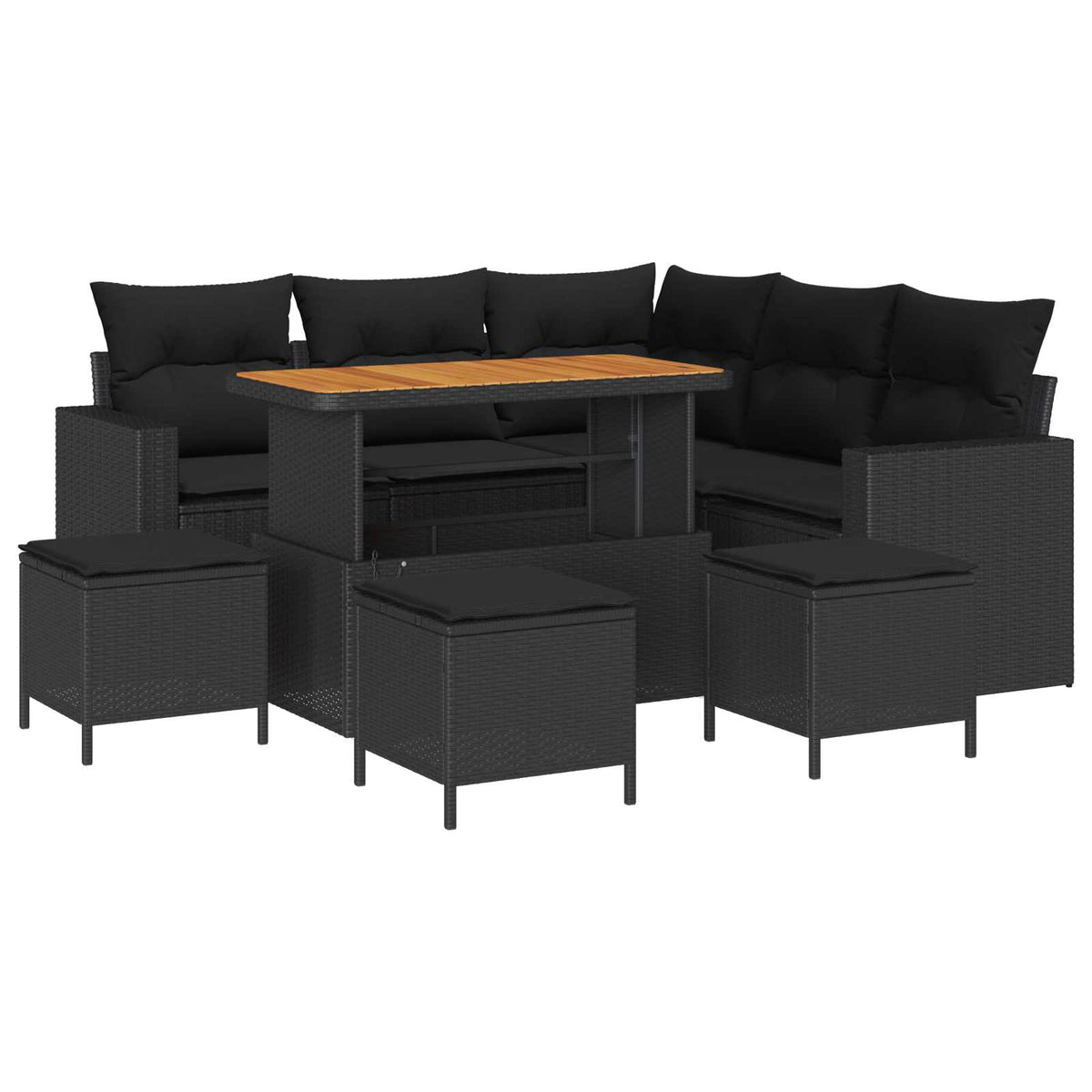 Havesofa Sæt 10 stk. 7-Antal sæder Sort polyrattan