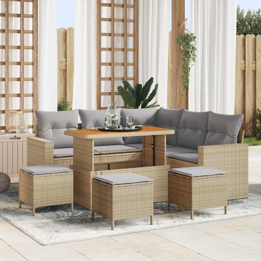 Havesofa Sæt 10 stk. 7-Antal sæder Beige og lys grå polyrattan