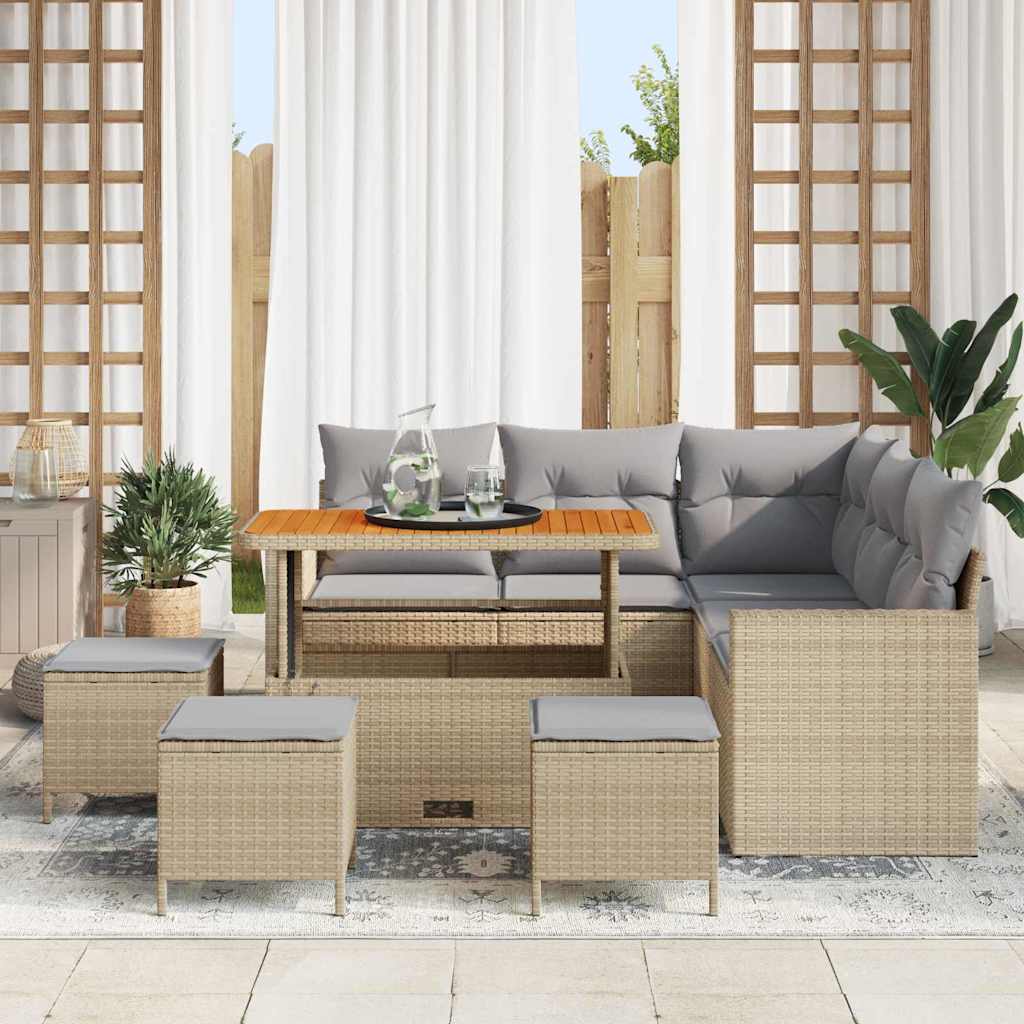 Havesofa Sæt 10 stk. 7-Antal sæder Beige og lys grå polyrattan