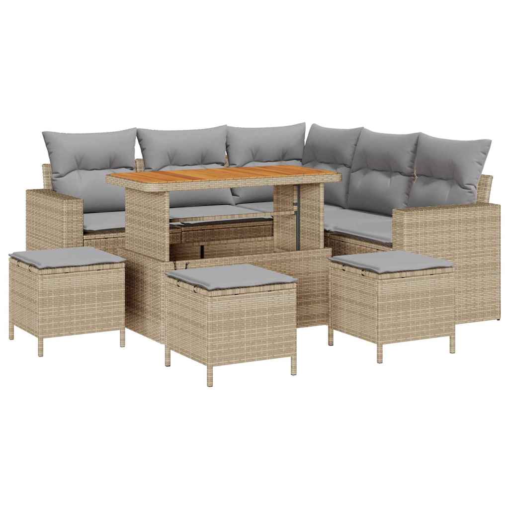 Havesofa Sæt 10 stk. 7-Antal sæder Beige og lys grå polyrattan