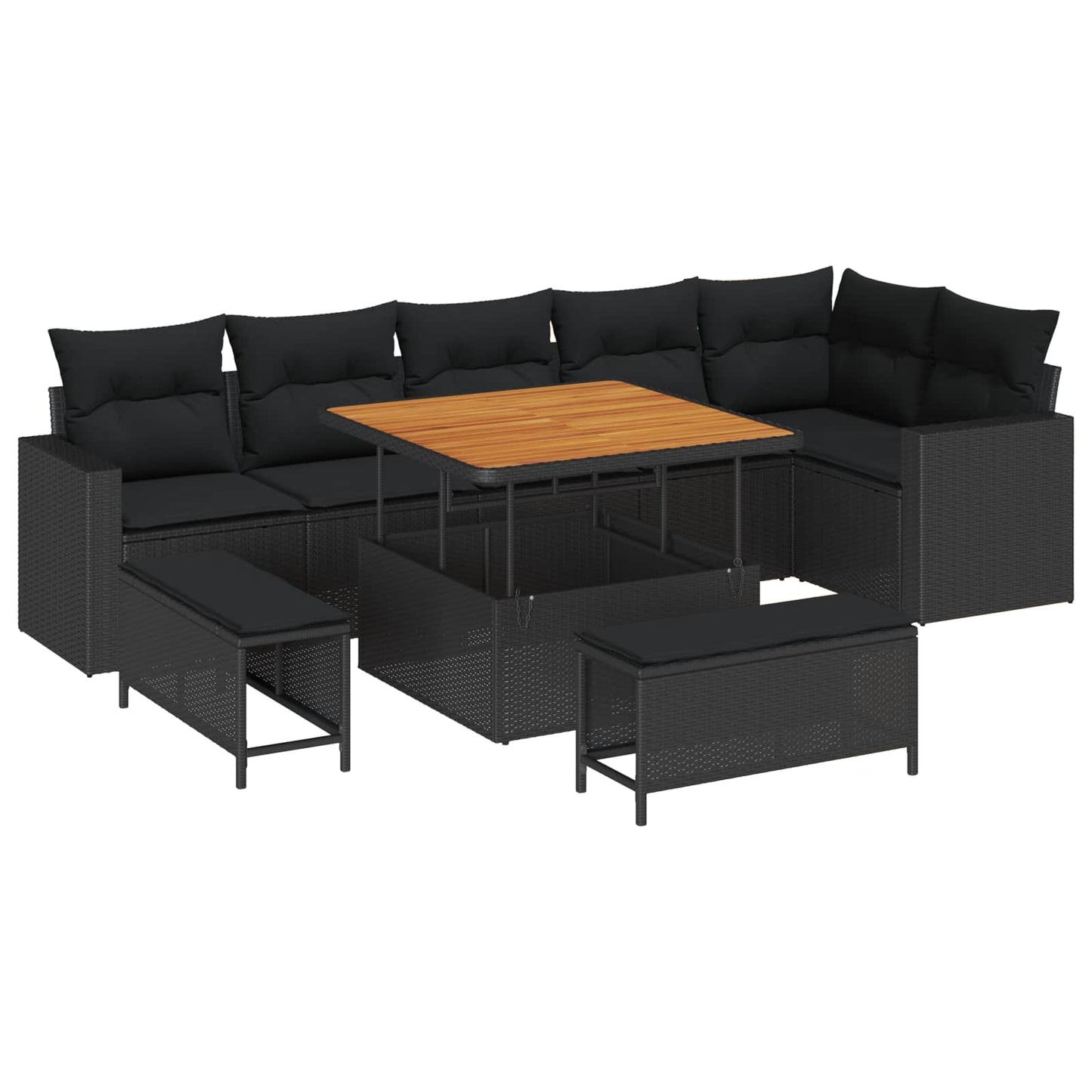 Havesofa Sæt 11 stk. 9-Antal sæder Sort polyrattan