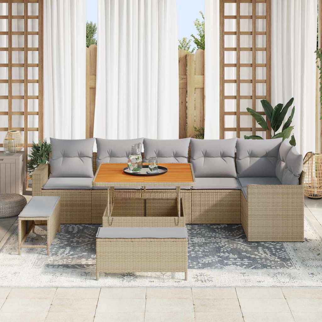 Havesofa Sæt 11 stk. 9-Antal sæder Beige og lys grå polyrattan