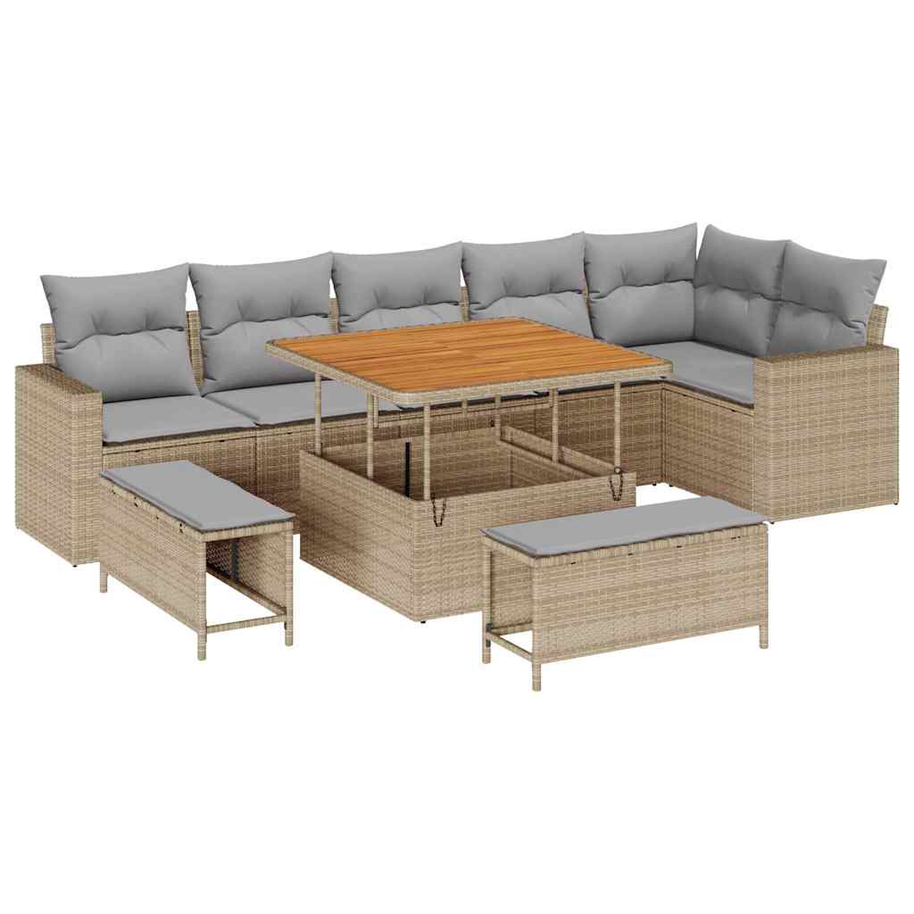 Havesofa Sæt 11 stk. 9-Antal sæder Beige og lys grå polyrattan