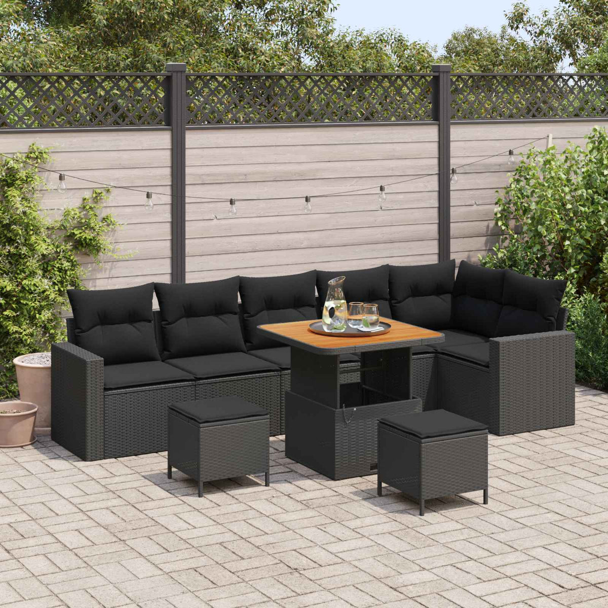 Havesofa Sæt 11 stk. 7-Antal sæder Sort polyrattan