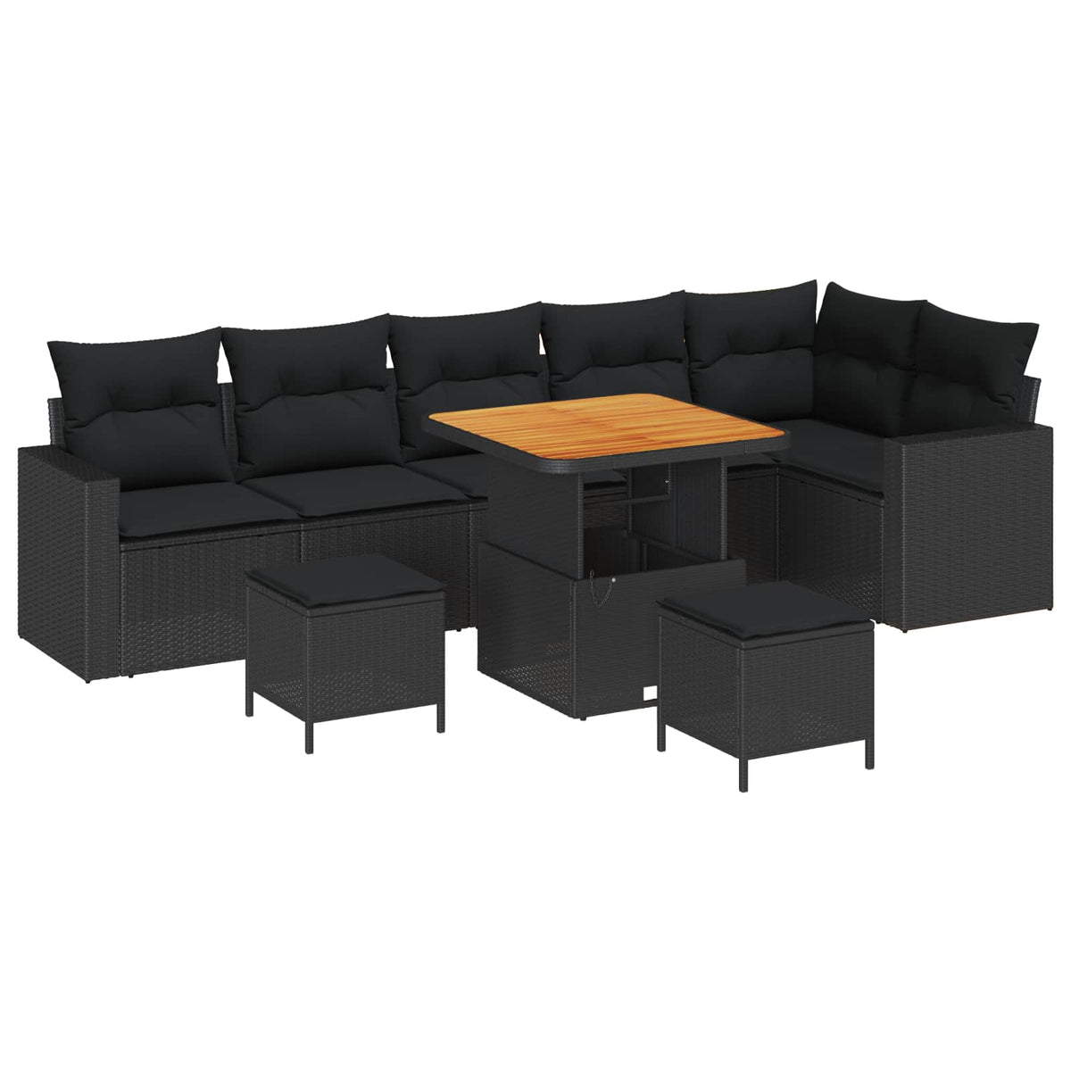 Havesofa Sæt 11 stk. 7-Antal sæder Sort polyrattan