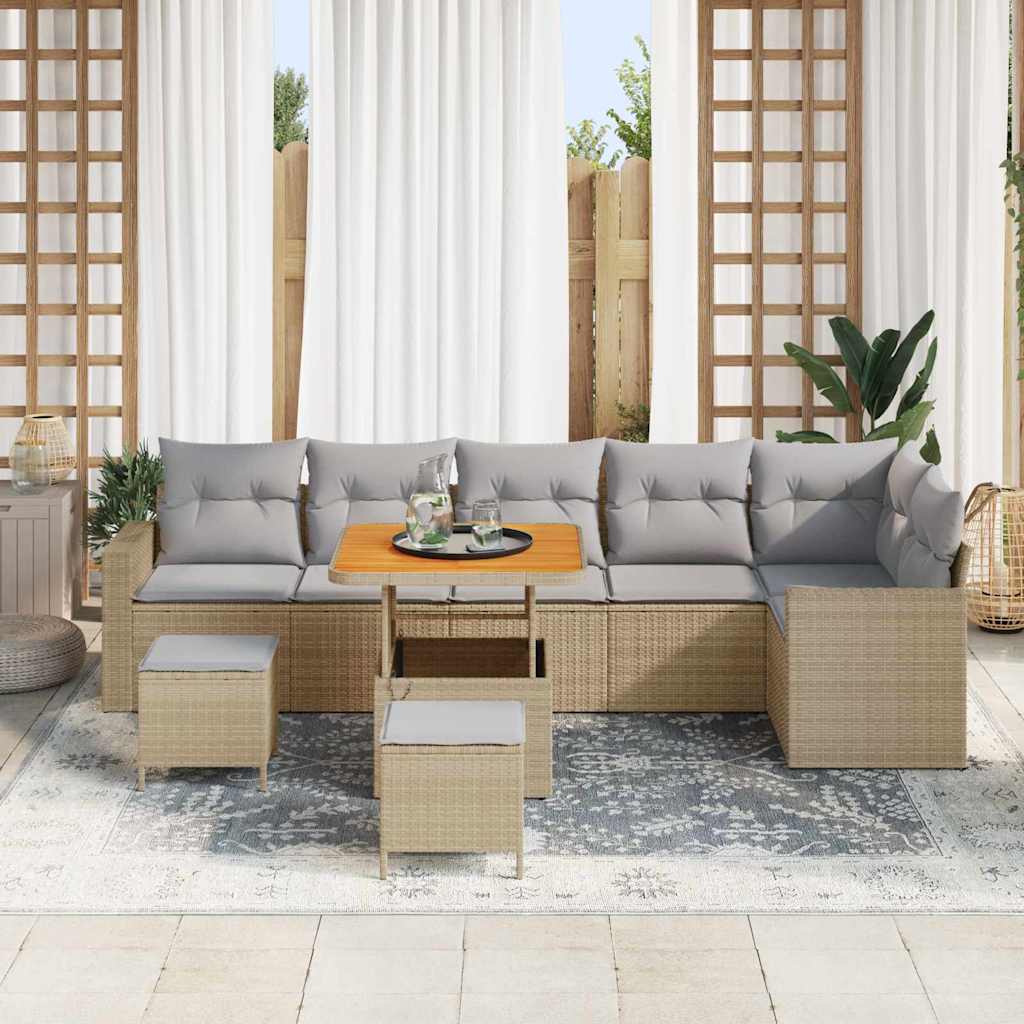 Havesofa Sæt 11 stk. 7-Antal sæder Beige og lys grå polyrattan